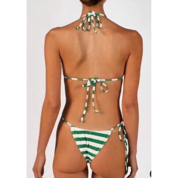 SAME LOS ANGELES Set 2pc Bikiny Swim Top Small Bottom High Weist Stripeed Green - Picture 2 of 10